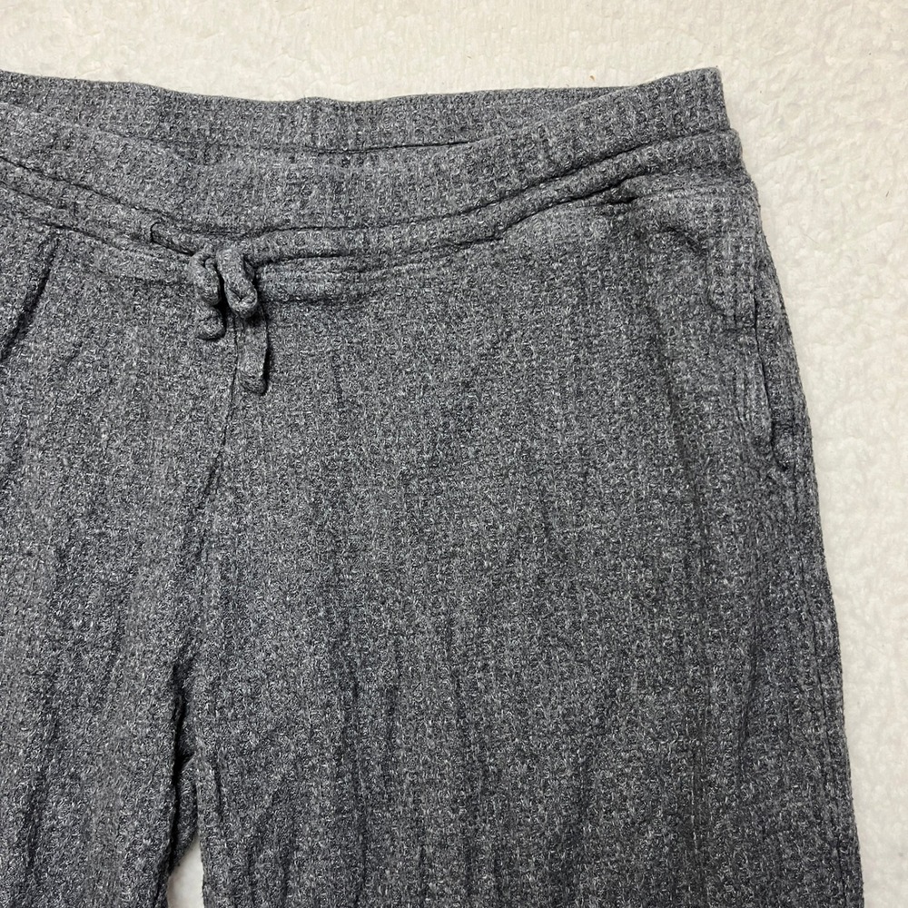 Simple Pleasures Lounge Pants Womens L Gray Waffle Knit Wide Leg Drawstring 4720